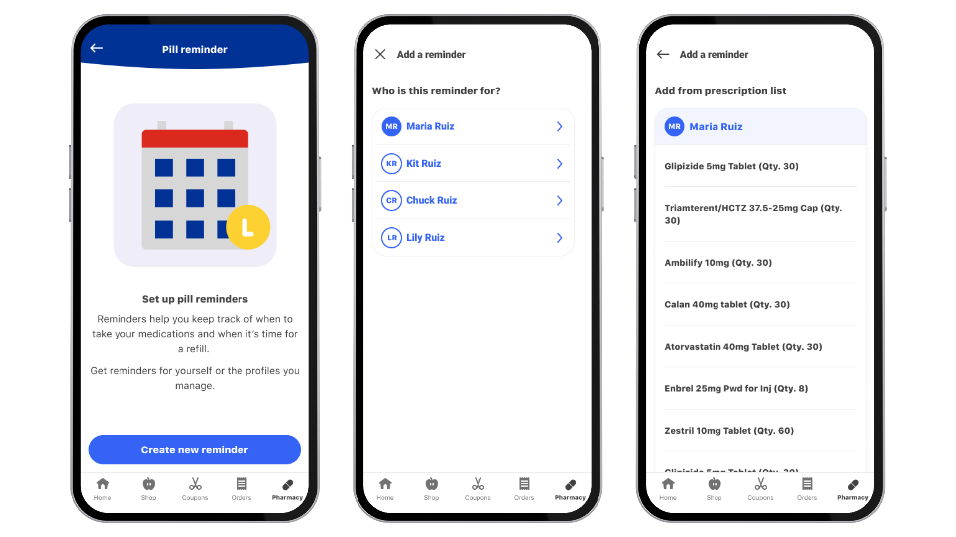 H-E-B pill reminder final design — setup flow